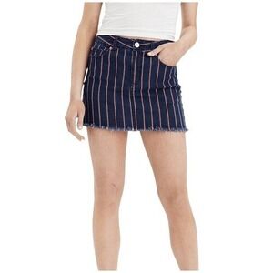 American Eagle Blue and Red‎ Striped High Rise Mini Denim Jean Skirt Size 6